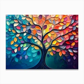 Colorful Tree With Vibrant Leaves Hanging Branches Illustration Background 3d Abstraction 1 Canvas Print