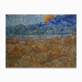 Landscape With Wheat Sheaves And Rising Moon,Vincent Van Gogh Canvas Print