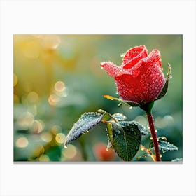 Red Rose With Dew Drops Canvas Print