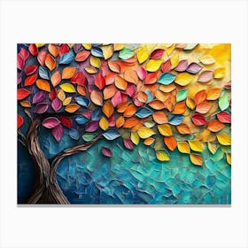 Colorful Tree With Vibrant Leaves And Butterflies Against A Painted Backdrop 1 Canvas Print