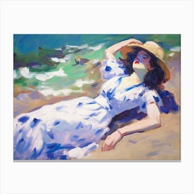 Girl Laying On The Beach Canvas Print