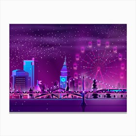 London Skyline At Night - Synthwave Neon City Canvas Print