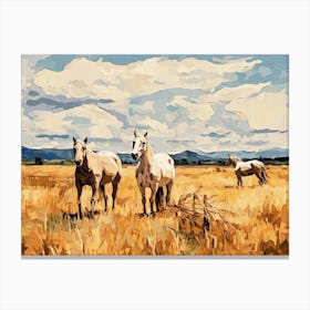 Horses Painting In Wyoming, Usa, Landscape 1 Canvas Print