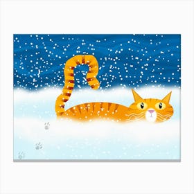 Orange Cat in Snow Canvas Print