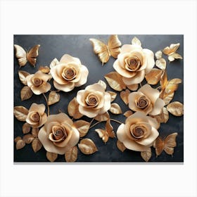 Gold Roses With Butterflies Canvas Print