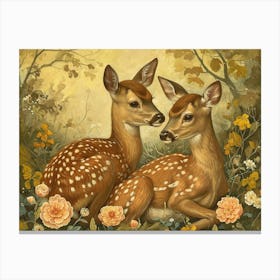 Floral Animal Illustration Deer 1 Canvas Print