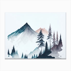 Mountain And Forest In Minimalist Watercolor Horizontal Composition 407 Canvas Print