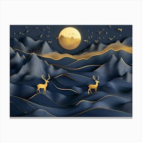 Night Sky With Deer Canvas Print