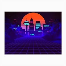 80s Cityscape - Synthwave Neon City 1 Canvas Print