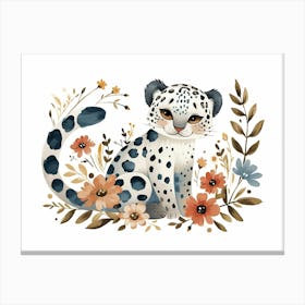 Little Floral Snow Leopard Canvas Print