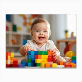 Happy Baby Playing With Blocks Canvas Print