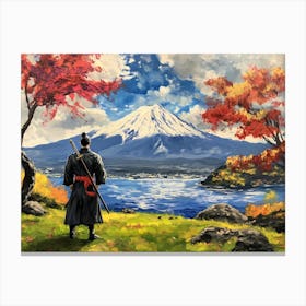 Samurai And Mountain Fuji - Autumn Canvas Print