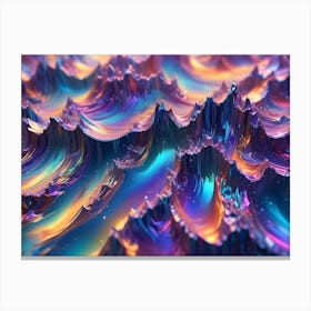 Abstract 3d Rendering Of A Landscape Made Of Iridescent, Metallic Waves, With Peaks And Valleys In Shades Of Purple, Blue, Orange, And Gold 1 Canvas Print