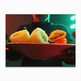 Man Holding A Plate Of Food Canvas Print