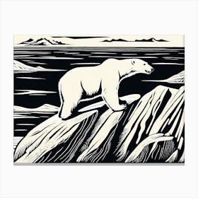 Polar Bear Cavorting In The Arctic Expanse Linocut Art, animal art, 161 Canvas Print