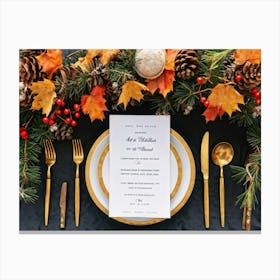 A Detailed Close Up Illustration Captures An Autumnal Table Setting Festive Dinner Arrangement Taki (4) Canvas Print