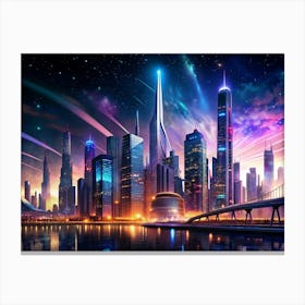 Futuristic Cityscape At Night Canvas Print