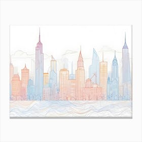 An Abstract Image Of A City Skyline In Shades Of Blue, Orange, And Pink Canvas Print