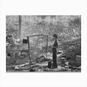 Indian Boy And Cooking Arrangement, Blueberry Camp Near Little Fork, Minnesota By Russell Lee Canvas Print