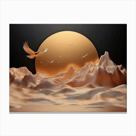 3d Classic with Golden Birds and Mountains in Brown and Black Colors Canvas Print