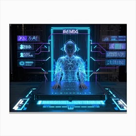 Cyber Interface Showing Neural Connectivity And Artificial Intelligence Fusion Sleek Holographic Pa Canvas Print