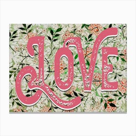Love Floral Pattern Vintage Typography Canvas Print