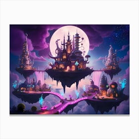 Fairytale World Moonlit Ascendancy: Enchanted Sky Castles Canvas Print