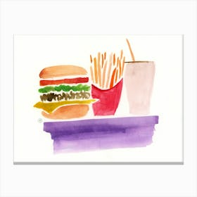 Fast Food Still Life - Watercolor artwork painting food kitchen burger french fries hand painted illustration Canvas Print