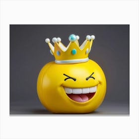 Yellow Smiley Face Emoji Horrid Teeth Evident In A Spectral Sneer Donning A Gleaming Regal Crown Canvas Print