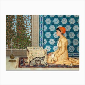 Young Woman Reading, Osman Hamdi Bey Canvas Print