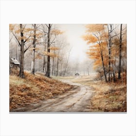 A Painting Of Country Road Through Woods In Autumn 48 Canvas Print
