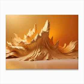 A 3d Illustration Of A Golden, Abstract Shape Resembling A Mountain Or A Wave, With A Flowing, Organic Texture Canvas Print