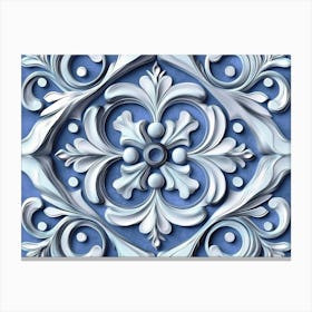 Seamless Relief Sculpture Ation Retro Pattern Blue Spiral Curve Cross Dot Line Frame Plant Flower Canvas Print