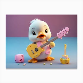 Cute Duck With Guitar Kids Canvas Print