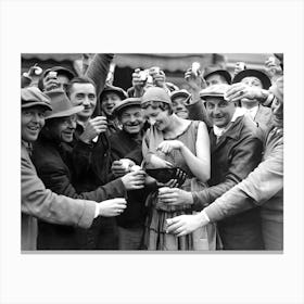 End Of Prohibition, Crowd Of People Celebrating, Woman Pouring Beer, Bar Cart Decor, Vintage Black and White Old Photo Canvas Print