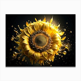 Sunflower With Yellow Paint Splashes Canvas Print