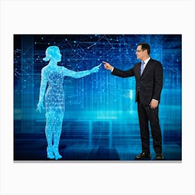 Abstract Concept Art Depicting A Cyberspace Scene Features A Businesswoman And A Man Without Detail (3) Canvas Print