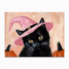 Black Cat In Witch Hat Canvas Print