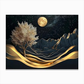 Landscape With Tree And Moon 1 Canvas Print