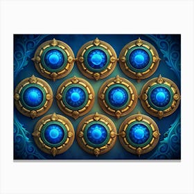 Ornate Circular Game Ui Elements With Blue Gems Canvas Print