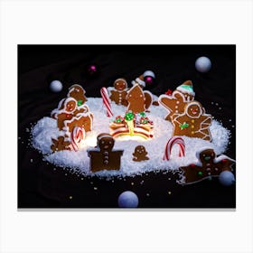 Gingerbread Figures Congregating Nestled Amidst A Myriad Of Gumdrops Entwined Candy Canes Central Canvas Print