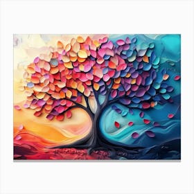 Colorful Tree with Multicolor Leaves Illustration 1 Canvas Print