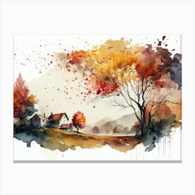 Autumn Landscape Watercolor Painting Canvas Print