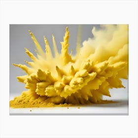 Yellow Powder Explosion On White Background Canvas Print