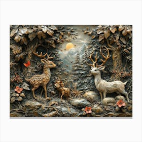 3d Relief With Playful Woodland Creatures And Fantasy Elements 1 Canvas Print