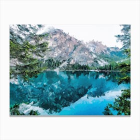 Rocky Mountains And Clear Blue Lake Oil Painting Landscape Canvas Print