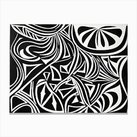 Retro Inspired Linocut Abstract Shapes Black And White Colors art, 183 Canvas Print