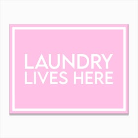 Laundry Lives Here Pink Canvas Print