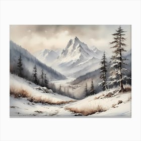 Vintage Muted Winter Mountain Landscape (7) 1 Canvas Print