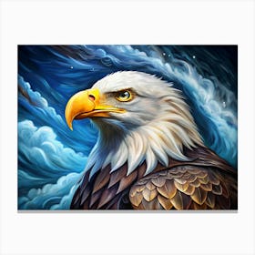 Bald Eagle Portrait Against A Blue Cloudy Sky Canvas Print